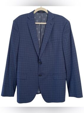 John Varvatos Bleecker Signature Suit Jacket Blue Blazer Plaid Wool 46R Coat Men